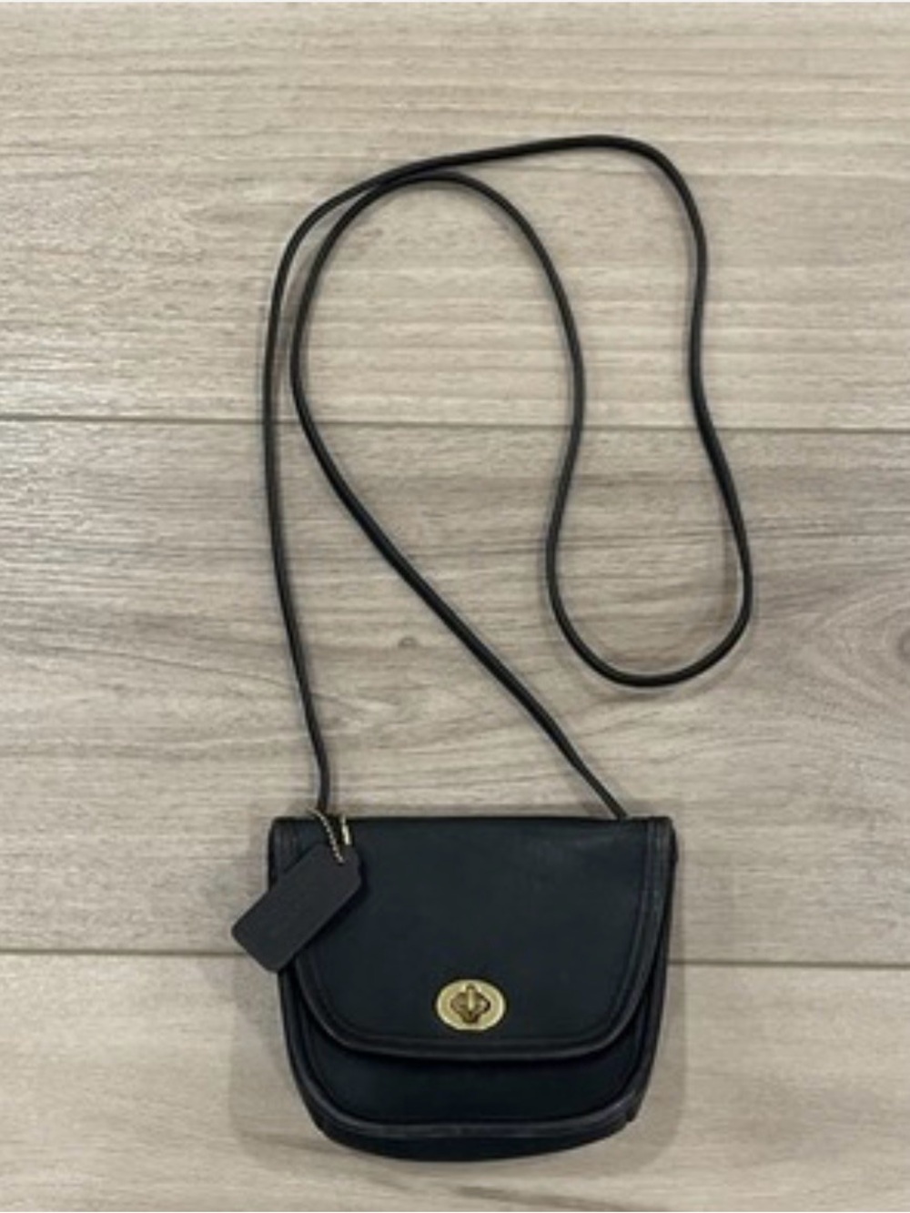 Coach Classic Black Leather Crossbody Bag with Gold Turn-Lock